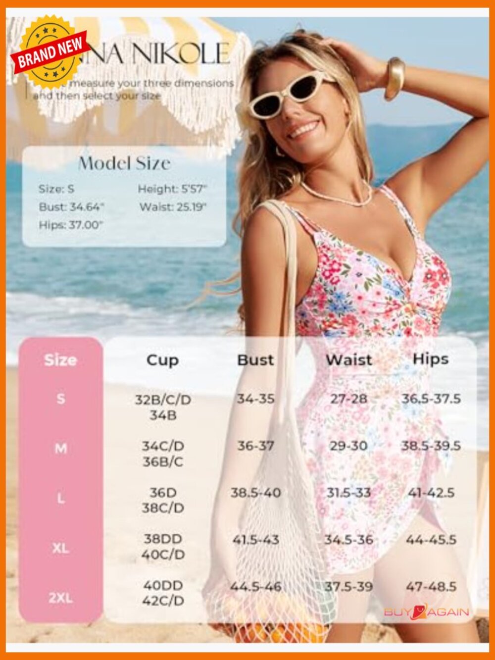 Tummy Control One Piece Swimsuit with Push Up Twist Front and Skirt - Picture 3 of 7